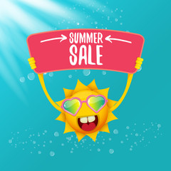 vector summer happy sun holding sale offer sign