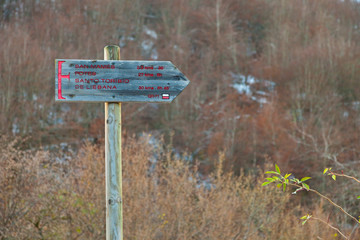 Hiking signe long-distance footpath GR-71, Cantabria, Spain, Europe