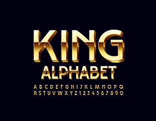 Fototapeta premium Vector King Alphabet. Royal Uppercase Font. Elegant Golden Alphabet Letters and Numbers