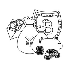 piggy savings with set of commercial coins vector illustrator