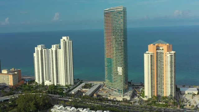 Aerial Armani Casa and beachfront condominiums Miami Sunny Isles Beach