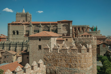 Pathway over wall around the town and Cathedral of Avila