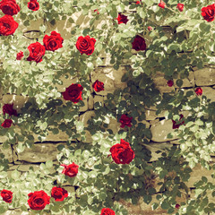 Red Roses at Stone Wall