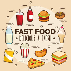 set of colorful cartoon fast food