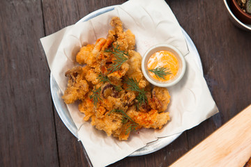 calamari rings with chipotle mayo dipping sauce