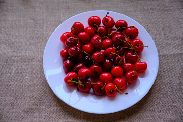 Sweet fragrant sweet cherries for summer breakfast.
