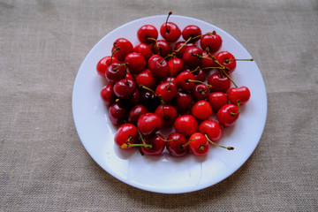 Sweet fragrant sweet cherries for summer breakfast.