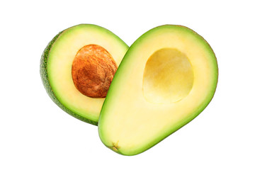 Avocado Isolated on white in shape of heart. Love Symbol Healthy food Concept