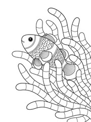 Sea doodle coloring book page clown fish