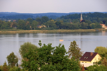 Naklejka premium Lake voyage with a boat in Werder/Havel, Potsdam, Brandenburg, Germany