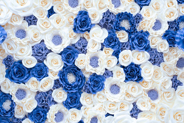 Background of big artificial roses made from foamiran