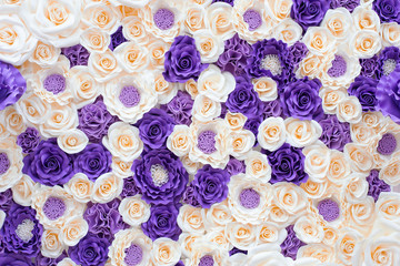 Background of big artificial roses made from foamiran