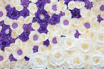 Background of big artificial roses made from foamiran