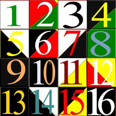 Quadrato con piastrelle colorate e numerate 