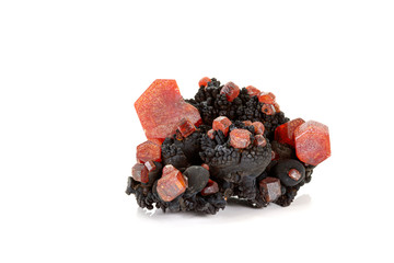 Macro mineral stone Vanadinite on a white background
