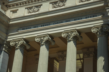Columns with Ionic capitals on the facade of building in Madrid