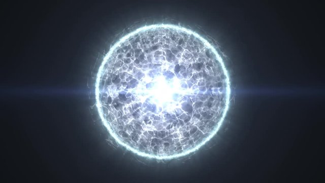 Particles of energy, the energy ball in blue with a dark background footage animation 4K