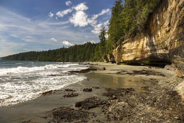Fototapeta na wymiar Mystic Beach Waterfront Juan De Fuca Famous Marine Hiking Trail Pacific Ocean Coastline at Vancouver Island BC Canada