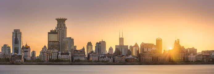 Sunrise view of Shanghai skyline with sunshine