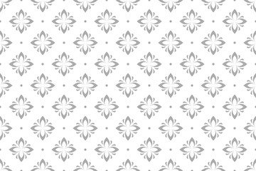 Flower geometric pattern. Seamless vector background. White and grey ornament. Ornament for fabric, wallpaper, packaging. Decorative print.