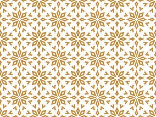 Abstract geometric pattern with lines, snowflakes. A seamless vector background. White and gold texture. Graphic modern pattern