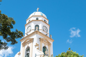 Fototapeta na wymiar Colombia Chia saint Lucia tower church with sun