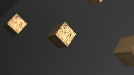 Gravity gold cube abstract background 3d animation