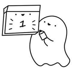 Funny ghost keeps calendar with the date of the month.