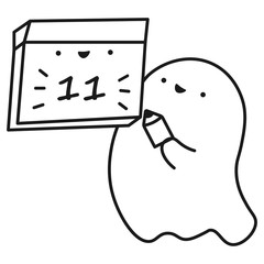 Funny ghost keeps calendar with the date of the month.