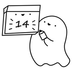 Funny ghost keeps calendar with the date of the month.