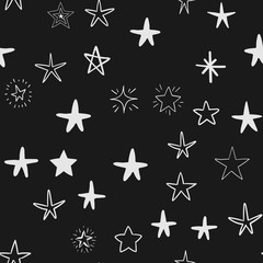 Hand drawn stars set. Star doodles seamless pattern texture.