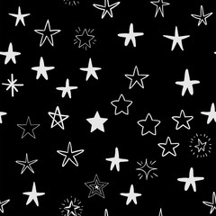 Hand drawn stars set. Star doodles seamless pattern texture.