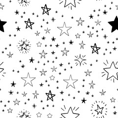 Hand drawn stars set. Star doodles seamless pattern texture.