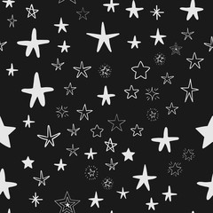 Hand drawn stars set. Star doodles seamless pattern texture.