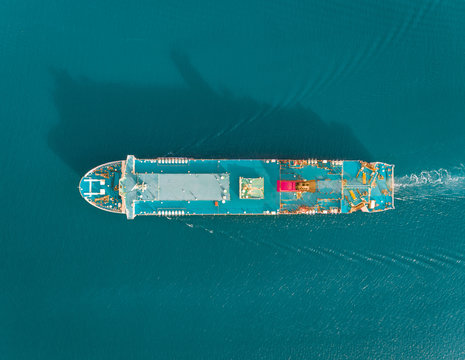 Aerial view of one passenger cruise ship near Shell Island, Philippines.