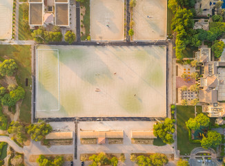 Aerial view of equestrian facility near the center of Dubai, U.A.E.
