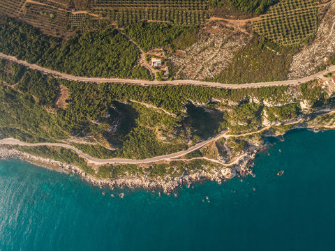 Aerial view of roads on the sea side in Batroun, Lebanon.
