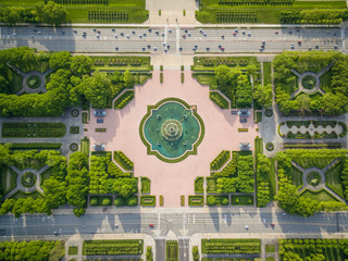 Aerial view of Buckingham fountain at grand park, Chicago