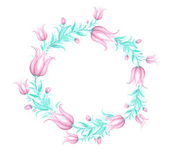 Pink flowers frame. Tulips