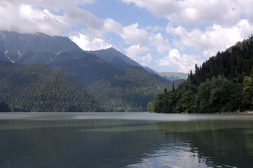  view of the alpine lake in the Caucasus Mountains