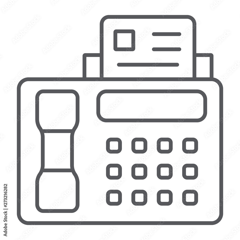 Poster fax thin line icon, print and device, printer sign, vector graphics, a linear pattern on a white bac