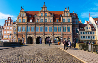 Fototapeta na wymiar Gdansk, Poland - February 08, 2019: Green Gate, was built to serve as the formal residence of the Polish monarchs. Gdansk, Poland