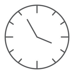 Clock thin line icon, time and hour, watch sign, vector graphics, a linear pattern on a white background.
