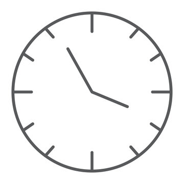 Clock thin line icon, time and hour, watch sign, vector graphics, a linear pattern on a white background.