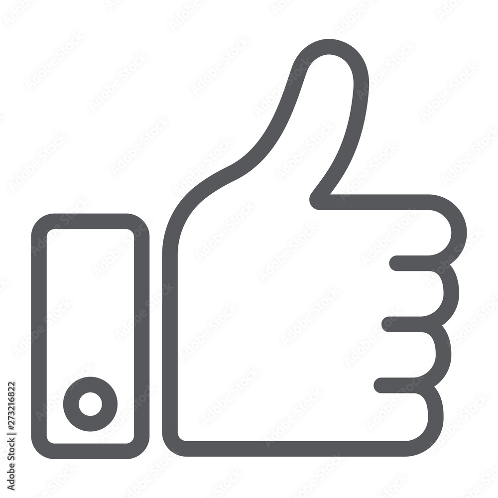 Aufkleber like button line icon, approve and ok, thumb up sign, vector graphics, a linear pattern on a white b
