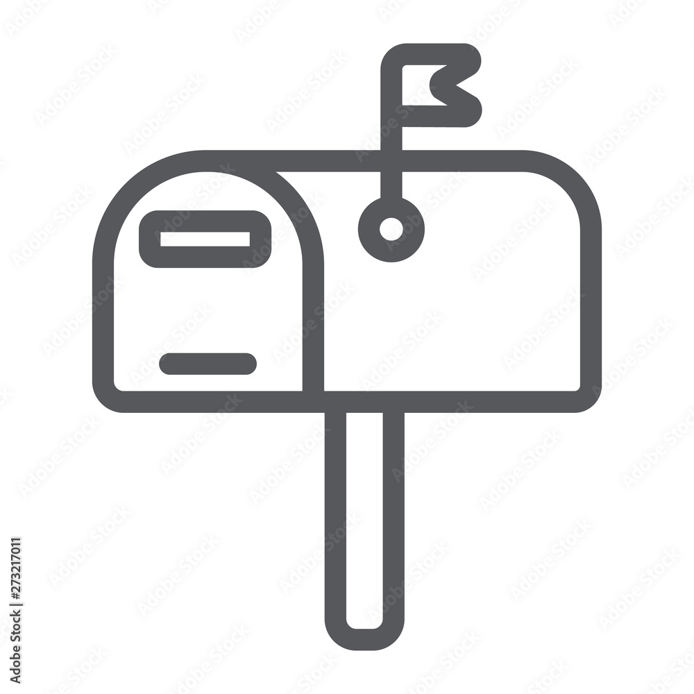 Poster mailbox line icon, post and address, pobox sign, vector graphics, a linear pattern on a white backgr