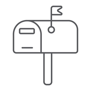 Mailbox thin line icon, post and address, pobox sign, vector graphics, a linear pattern on a white background.