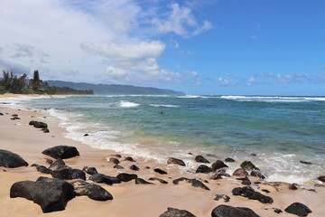 Fototapeta na wymiar Beautiful beach area on the North Shore in Hawaii; 