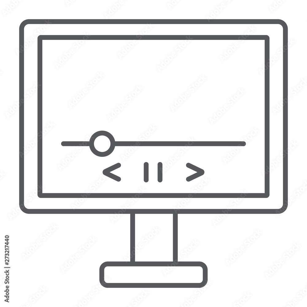 Poster video thin line icon, monitor and interface, media player sign, vector graphics, a linear pattern on