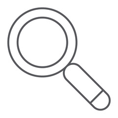 Search thin line icon, lens and find, magnifying glass sign, vector graphics, a linear pattern on a white background.